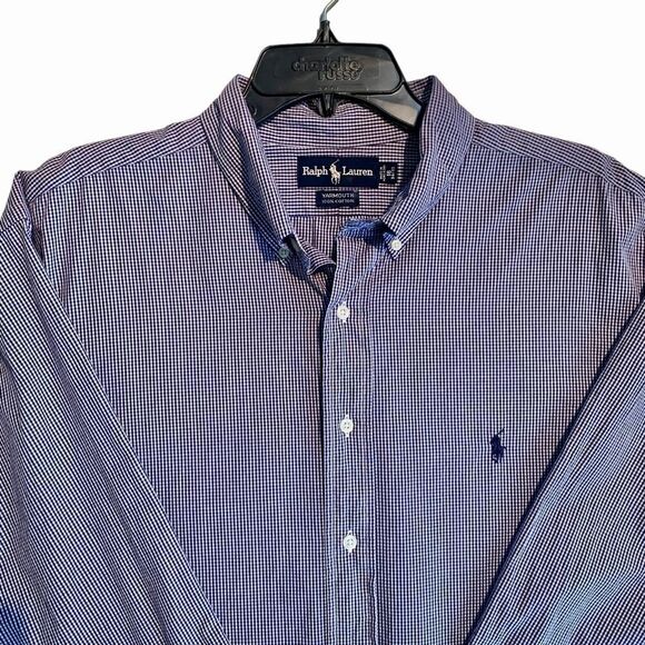 Ralph Lauren Men’s Classic Vintage Plaid Oxford Long Sleeve Blue Shirt Size 18 - Picture 3 of 7